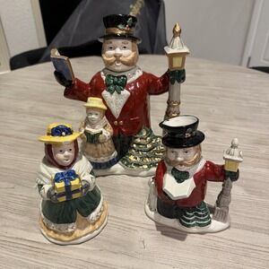 Fitz Floyd 1993 Christmas Village Carolers Teapot Sugar Creamer Set of 3 Vintage